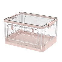 Ящик пластиковый складной прозрачный, дно розовое, 490х360х280 мм, с колесиками в Саранске Ящик пластиковый складной прозрачный, дно розовое, 490х360х280 мм, с колесиками в Саранске