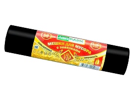 Мешки для мусора 120 л, с завязками, черные, в рулоне 10 шт., ПНД, 15 мкм, 800х750 мм, VIP, Z12010black в Саранске