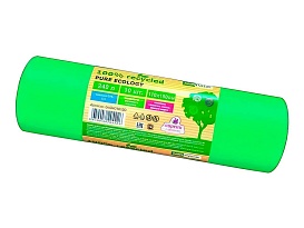 Мешки для мусора 240 л, ароматизированные, биоразлагаемые, зеленые, в рулоне 10 шт., ПВД 40 мкм, 1500х1100 мм, PURE ECOLOGY, bio24010120 в Саранске