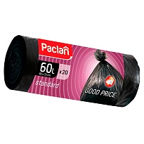 Мешки для мусора 60 л, черные, в рулоне 20 шт., ПНД, 7,4 мкм, 720х600 мм, PACLAN, 600820 в Саранске