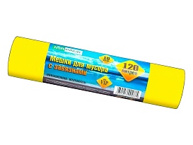 Мешки для мусора 120 л, с завязками, желтые, в рулоне 10 шт., ПНД, 15 мкм, 800х750 мм, VIP, Z12010yel в Саранске