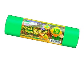 Мешки для мусора 120 л, с завязками, зеленые, в рулоне 10 шт., ПНД, 15 мкм, 800х750 мм, VIP, Z12010green в Саранске