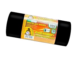 Мешки для мусора 300 л, черные, в рулоне 10 шт., ПВД 70 мкм, 1400х1000 мм, PREMIUM+, 30010160 в Саранске