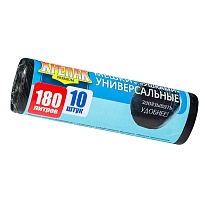 Мешки для мусора 180 л, с ушками, черные, в рулоне 10 шт., ПНД, 20 мкм, 1150х800 мм, Крепак, 4607075710498 в Саранске
