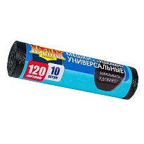Мешки для мусора 120 л, с ушками, черные, в рулоне 10 шт., ПНД, 15 мкм, 1100х700 мм, Крепак, 4607075710474 в Саранске