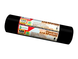 Мешки для мусора 120 л, черные, в рулоне 10 шт., ПНД, 12 мкм, 1100х700 мм, MIRPACK Classik, 1201011 в Саранске