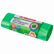 Мешки для мусора 60 л, зеленые, в рулоне 20 шт., ПНД, 10 мкм, 680х580 мм, LAIMA, 606704 в Саранске