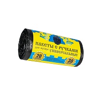Мешки для мусора 20 л, с ручками, черные, в рулоне 30 шт., ПНД, 10 мкм, 550х440 мм, Крепакоф, 4607075710658 в Саранске