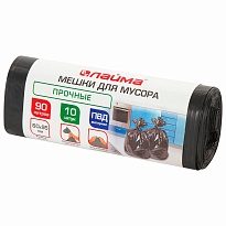 Мешки для мусора 90 л, черные, в рулоне 10 шт., ПВД, 25 мкм, 950х600 мм, LAIMA, 605332 в Саранске