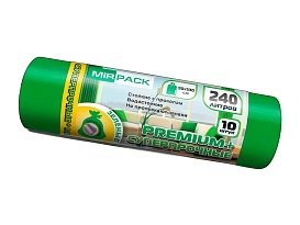 Мешки для мусора 240 л, ароматизированные, зеленые, в рулоне 10 шт., ПВД 45 мкм, 1300х930 мм, PREMIUM+, 240108301 в Саранске