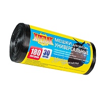 Мешки для мусора 180 л, черные, в рулоне 30 шт., ПНД, 20 мкм, 1150х800 мм, Крепак, 4607075710139 в Саранске