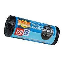 Мешки для мусора 120 л, с ушками, черные, в рулоне 20 шт., ПНД, 15 мкм, 1100х700 мм, Крепак, 4607075710368 в Саранске