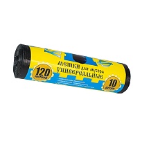 Мешки для мусора 120 л, с ушками, черные, в рулоне 10 шт., ПНД, 13 мкм, 1050х680 мм, Крепакоф, 4607075710252 в Саранске