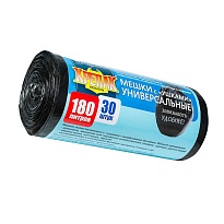 Мешки для мусора 180 л, с ушками, черные, в рулоне 30 шт., ПНД, 20 мкм, 1150х800 мм, Крепак, 4607075710399 в Саранске