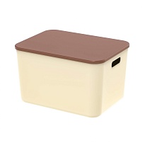 Ящик пластиковый вкладываемый бежевый с коричневой крышкой 410х305х245 мм в Саранске Ящик пластиковый вкладываемый бежевый с коричневой крышкой 410х305х245 мм в Саранске