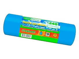 Мешки для мусора 240 л, ароматизированные, синие, в рулоне 10 шт., ПВД 30 мкм, 1300х930 мм, STANDART, 24010661 в Саранске